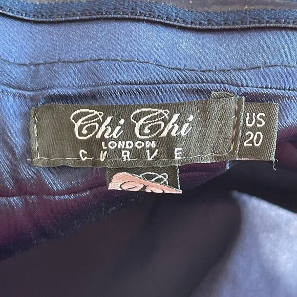 Chi Chi London Curve Yazmina Off the Shoulder Navy Blue Womens High Low Dress 20 - Picture 4 of 8